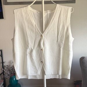 Classic White Button-Front Sleeveless Knit Top